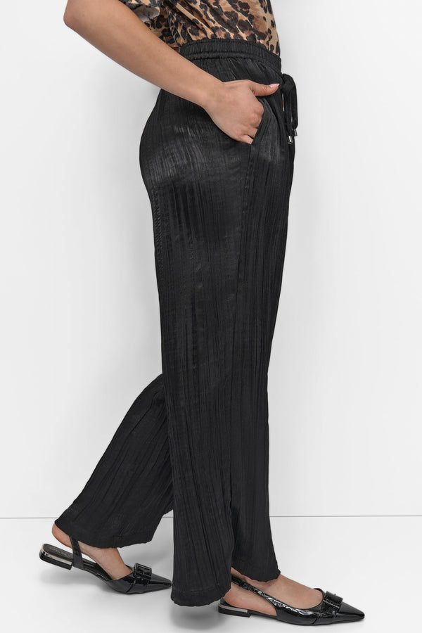 Dkny MID RISE PLISSÉ WIDE LEG PANT Black