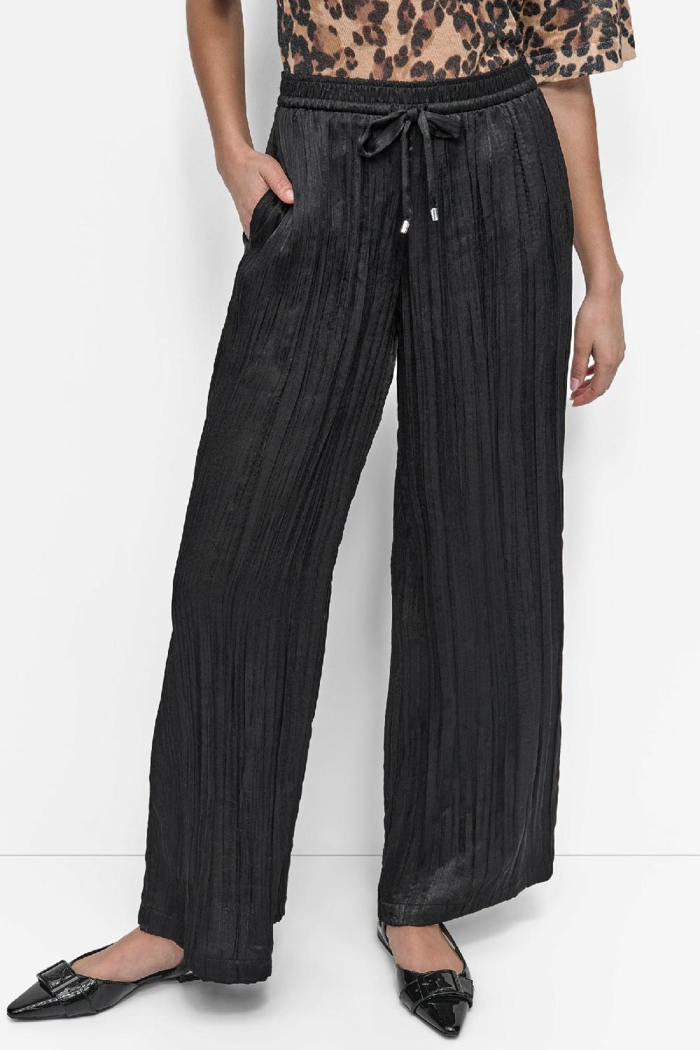 dkny MID RISE PLISSÉ WIDE LEG PANT Black