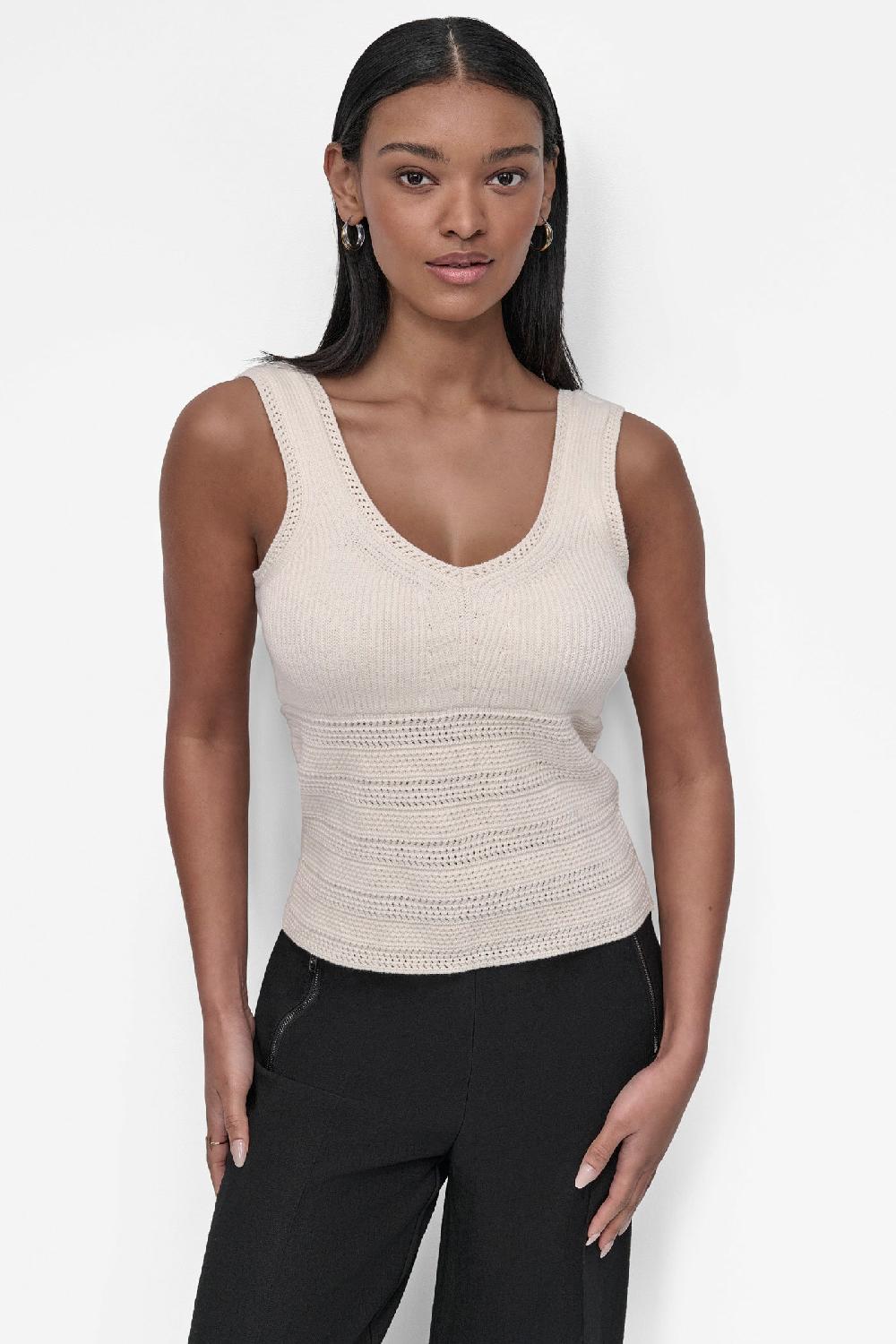 dkny MIXED KNIT SWEATER TANK COCONUT