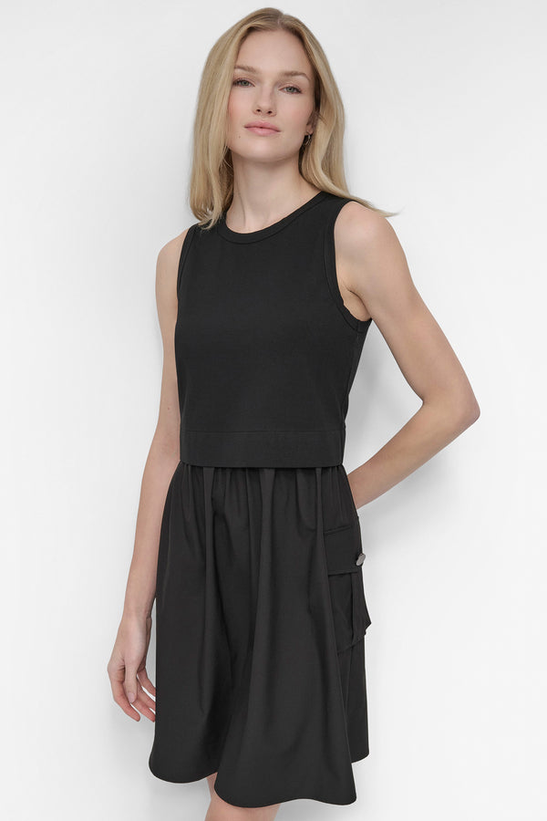 Dkny MIXED MEDIA CARGO A-LINE DRESS Black