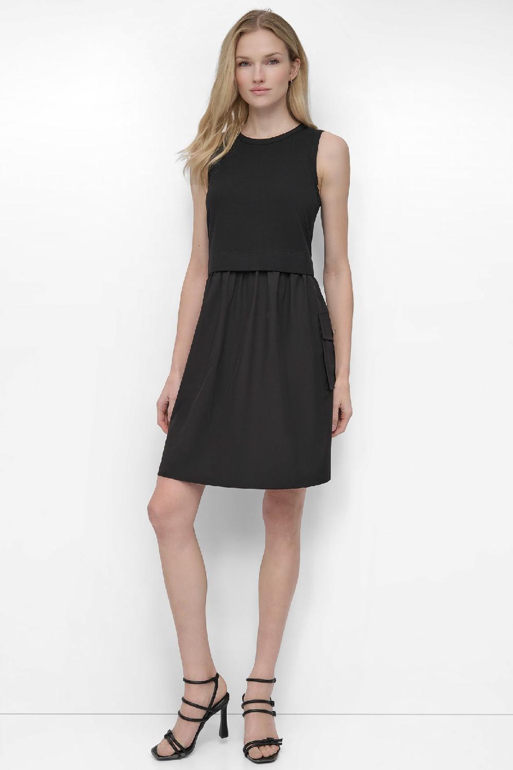 dkny MIXED MEDIA CARGO A-LINE DRESS Black
