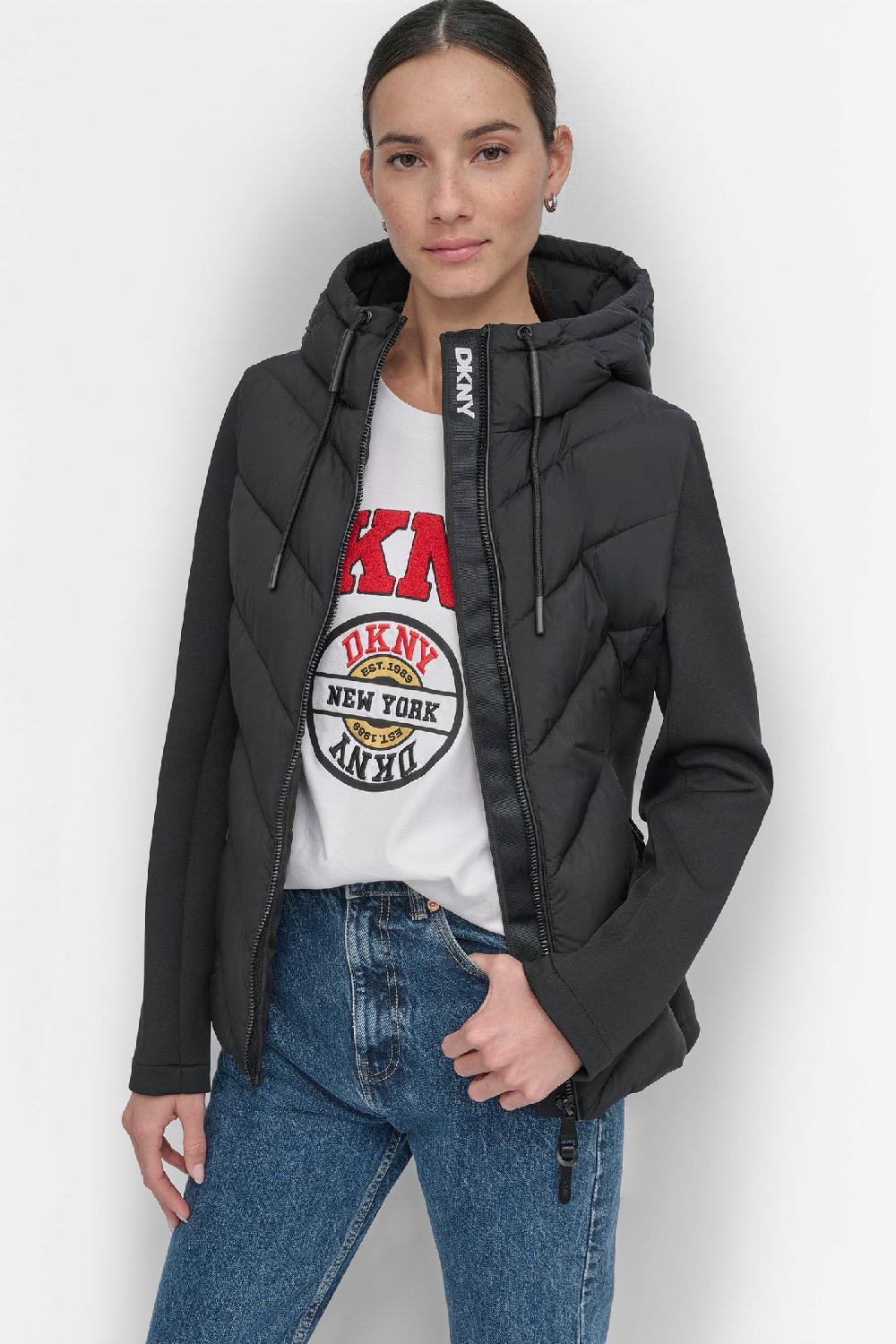 dkny MIXED MEDIA LIGHT WEIGHT PUFFER Black