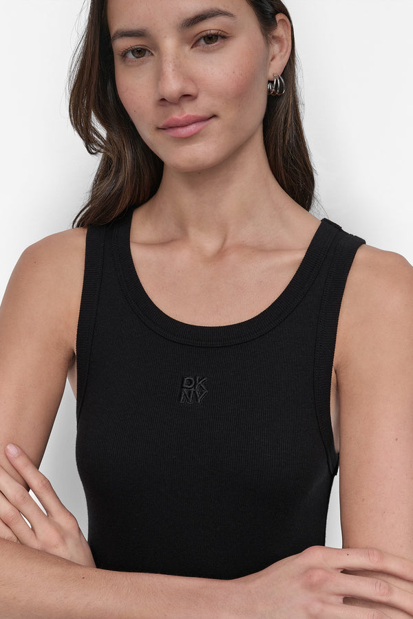 Dkny MIXED MEDIA MIDI TANK DRESS Black