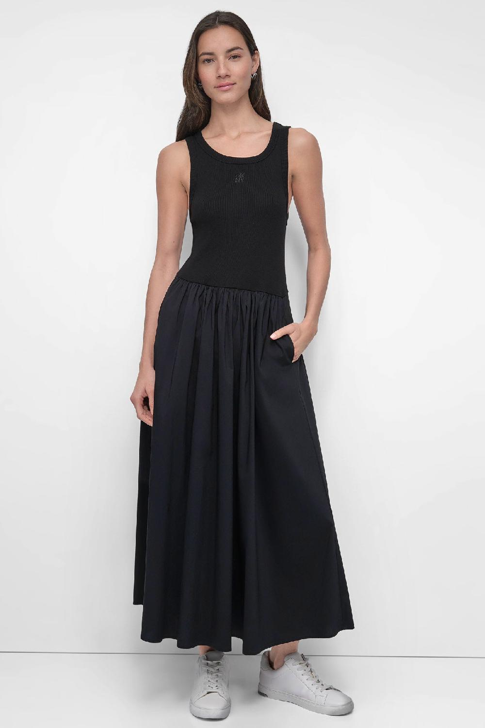 dkny MIXED MEDIA MIDI TANK DRESS Black