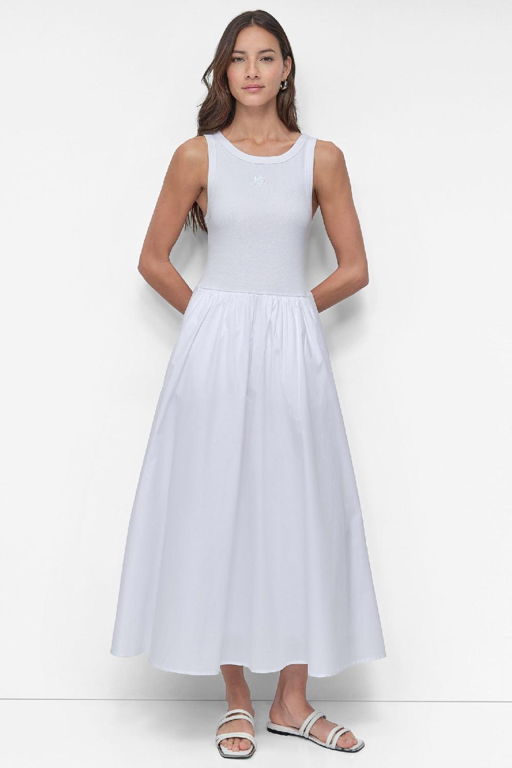 dkny MIXED MEDIA MIDI TANK DRESS White