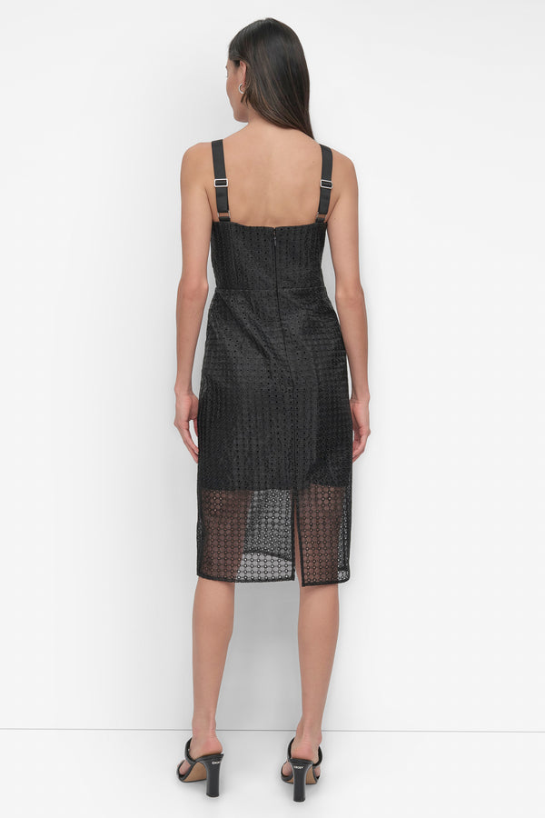 Dkny MIXED MEDIA ORGANZA EYELET DRESS Black