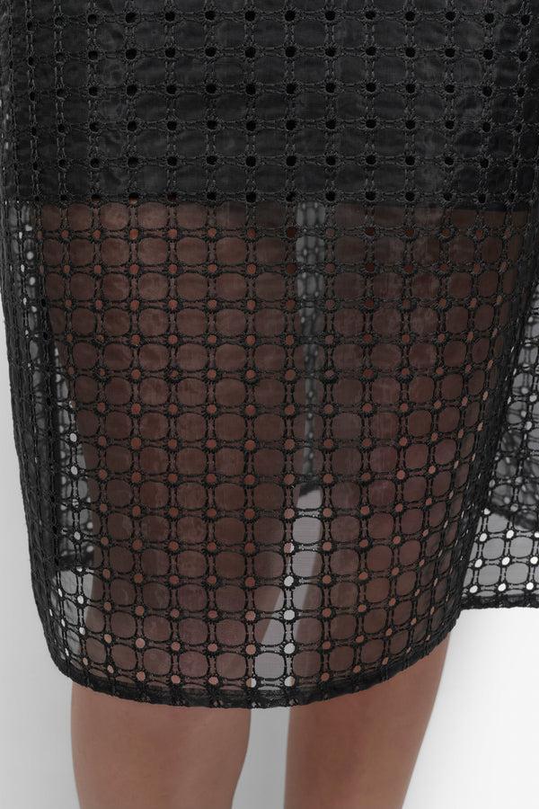 Dkny MIXED MEDIA ORGANZA EYELET DRESS Black