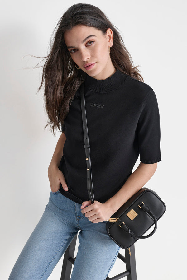 Dkny MOCK NECK LOGO SWEATER Black