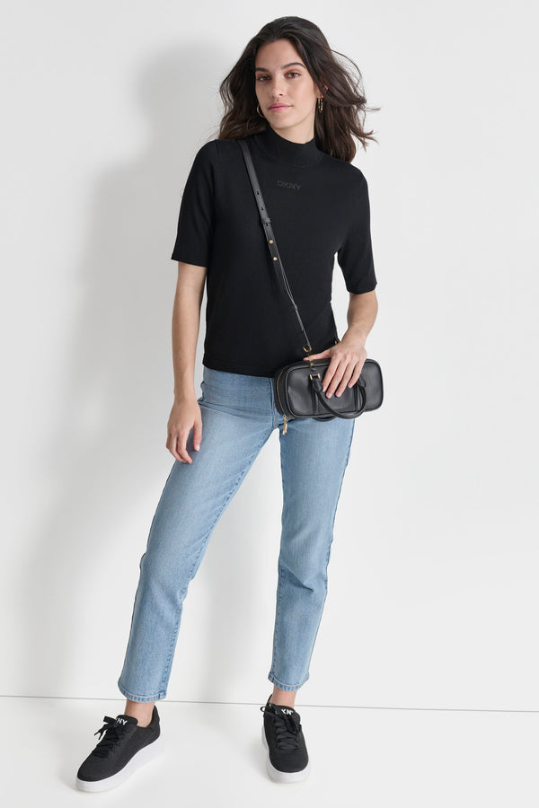 Dkny MOCK NECK LOGO SWEATER Black