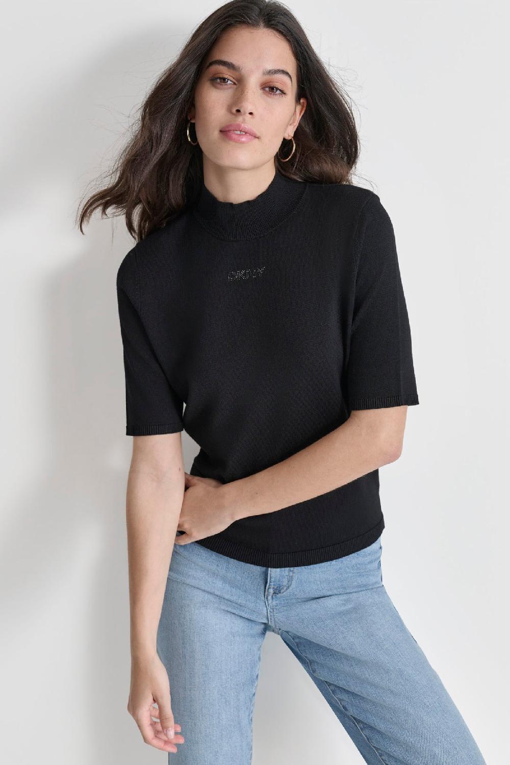 dkny MOCK NECK LOGO SWEATER Black