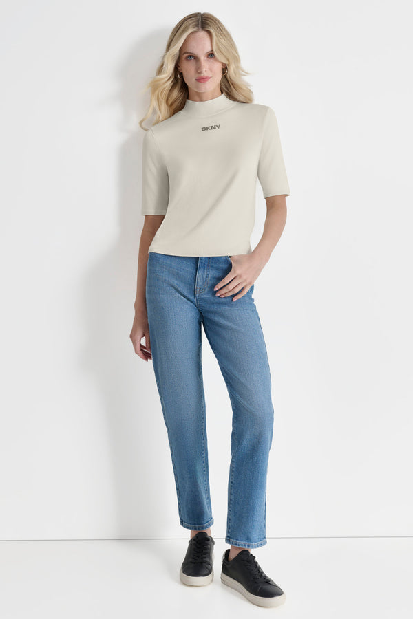 Dkny MOCK NECK LOGO SWEATER EGGNOG