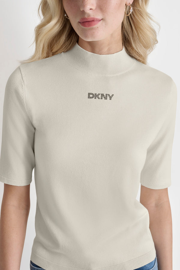 Dkny MOCK NECK LOGO SWEATER EGGNOG