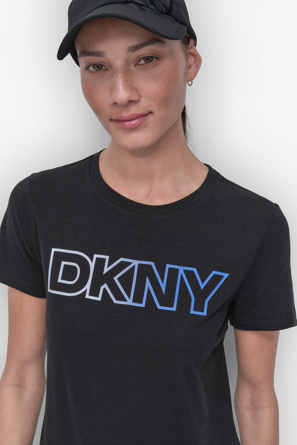 Dkny OMBRÉ LOGO PERFORMANCE TEE BLACK/ SKYWAY BLUE