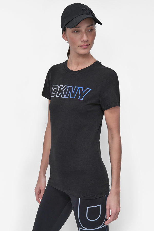 Dkny OMBRÉ LOGO PERFORMANCE TEE BLACK/ SKYWAY BLUE