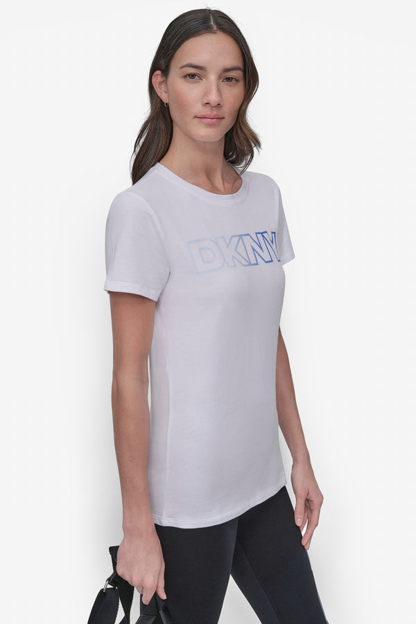 Dkny OMBRÉ LOGO PERFORMANCE TEE WHITE/ SKYWAY BLUE