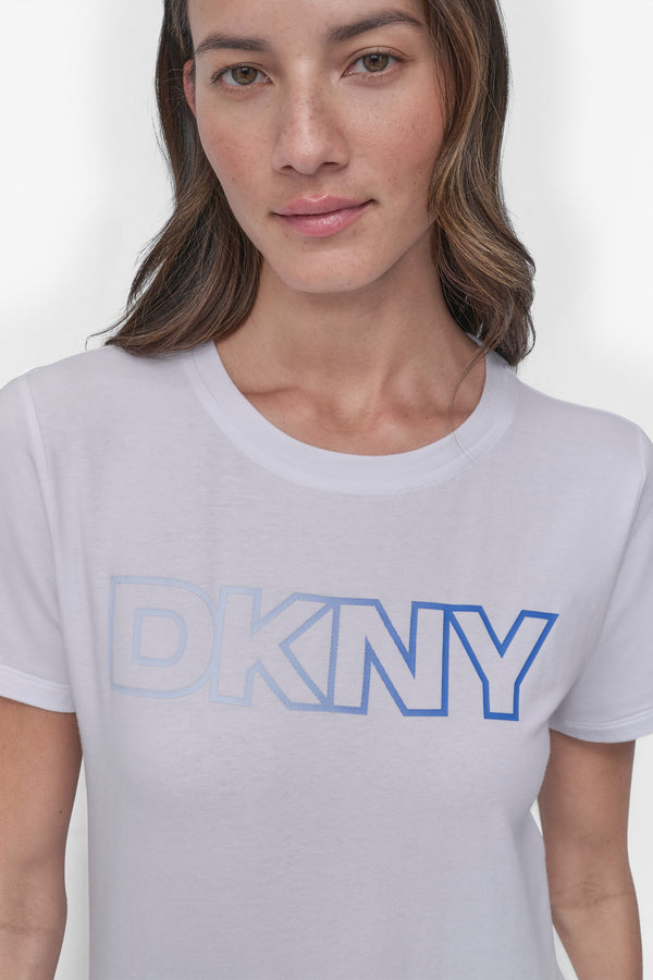 Dkny OMBRÉ LOGO PERFORMANCE TEE WHITE/ SKYWAY BLUE