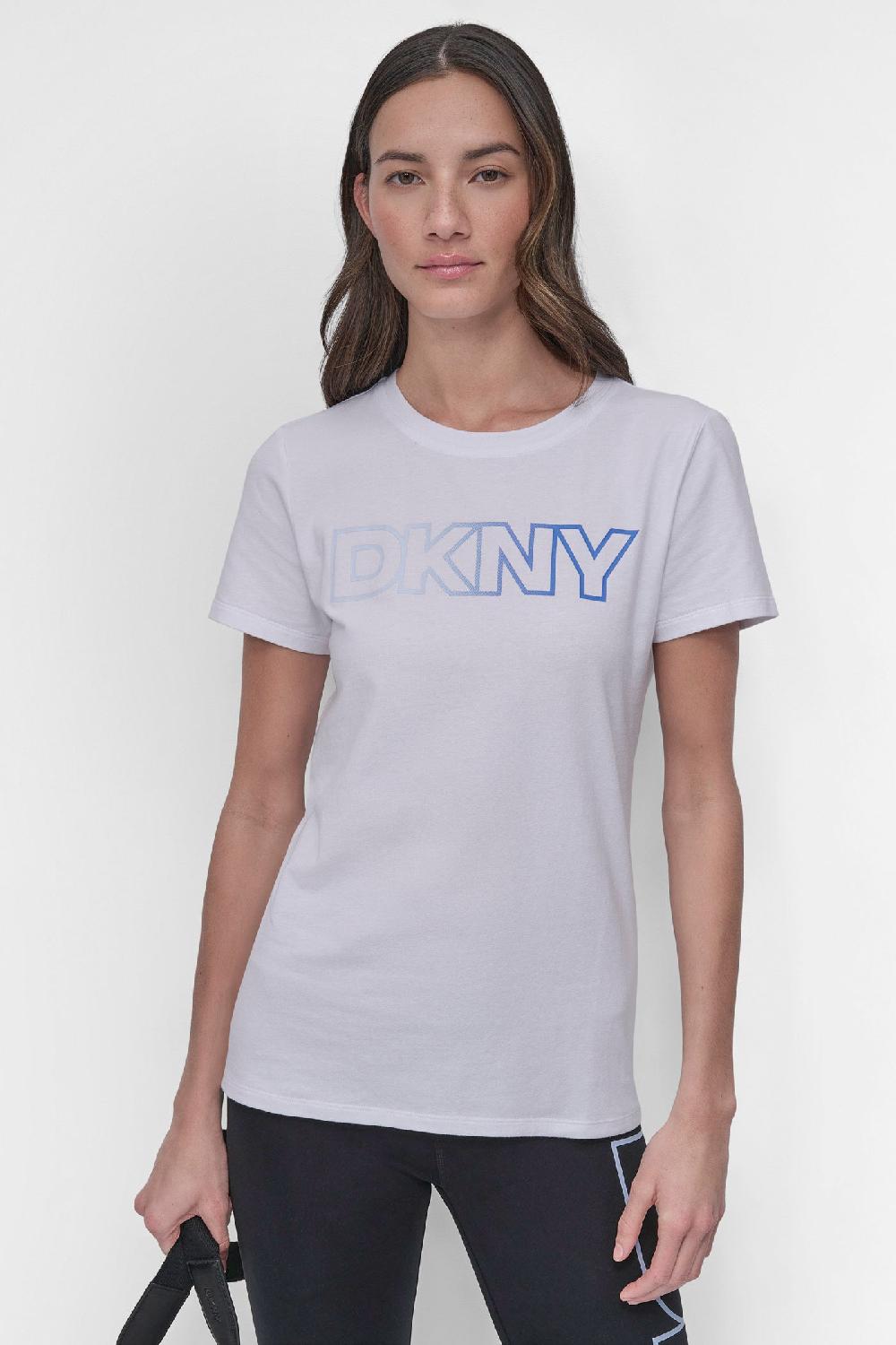 dkny OMBRÉ LOGO PERFORMANCE TEE WHITE/ SKYWAY BLUE