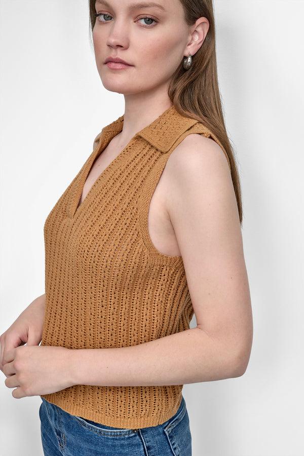 Dkny OPEN-KNIT POLO Whiskey