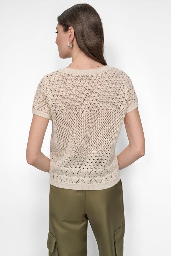 Dkny OPEN POINTELLE KNIT SWEATER TEE Eggnog