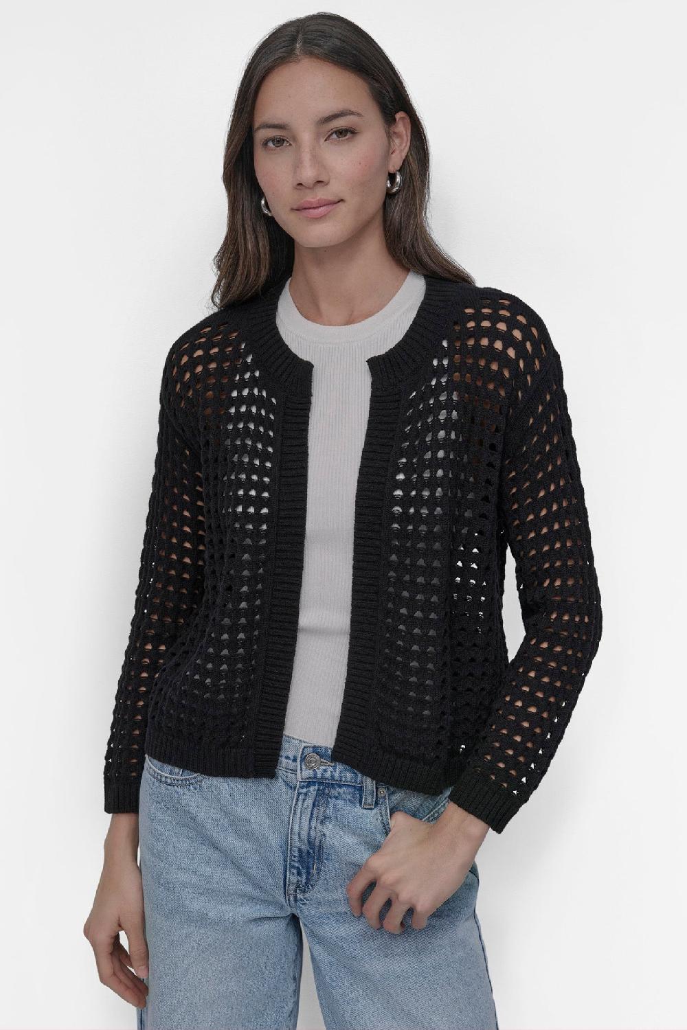 dkny OPEN-STITCH CARDIGAN Black