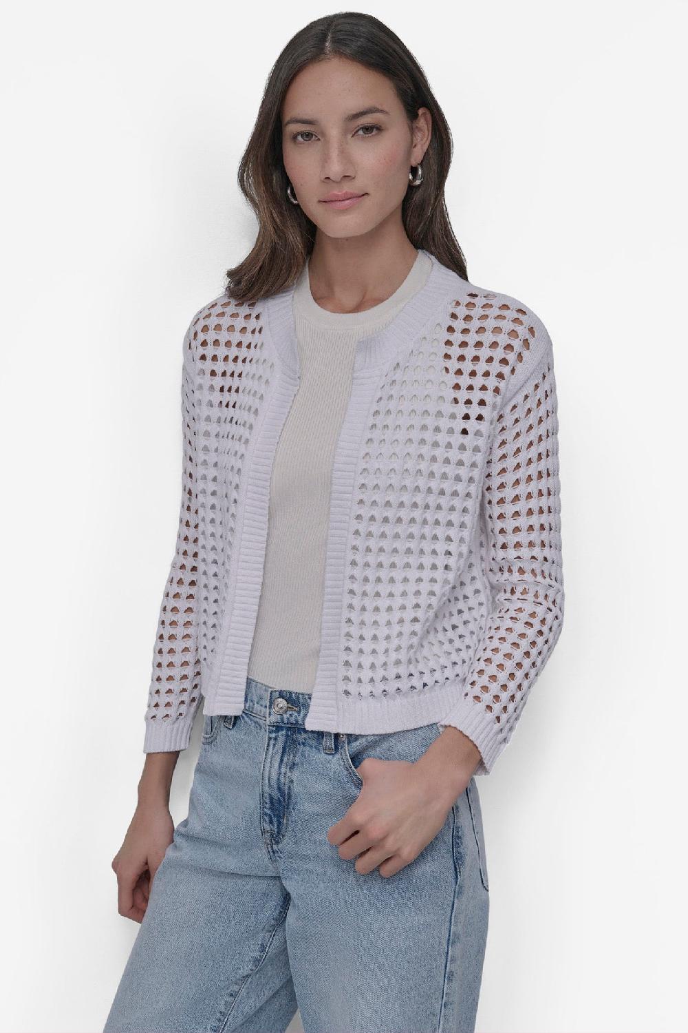 dkny OPEN-STITCH CARDIGAN White