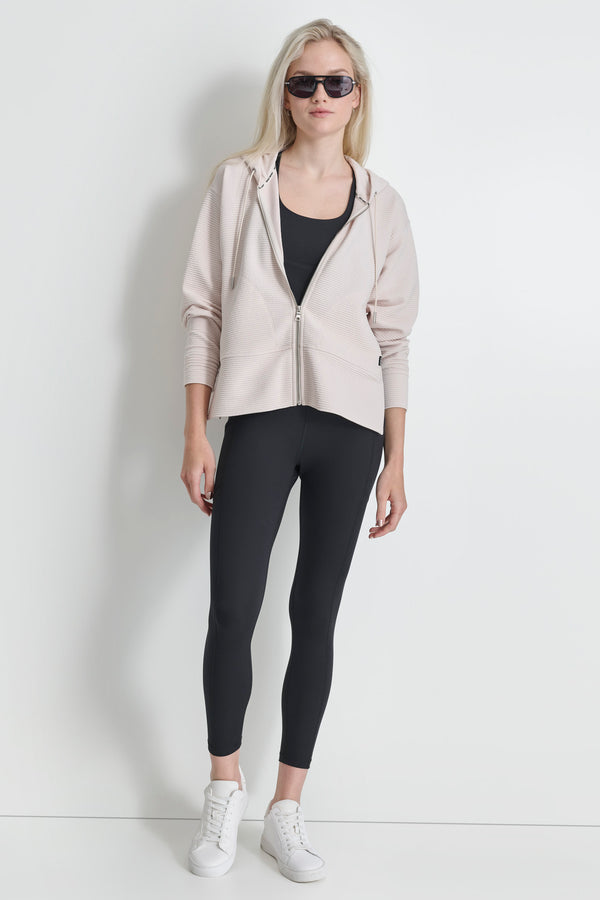 Dkny OTTOMAN RIB ZIP DETAILED HOODIE SAND