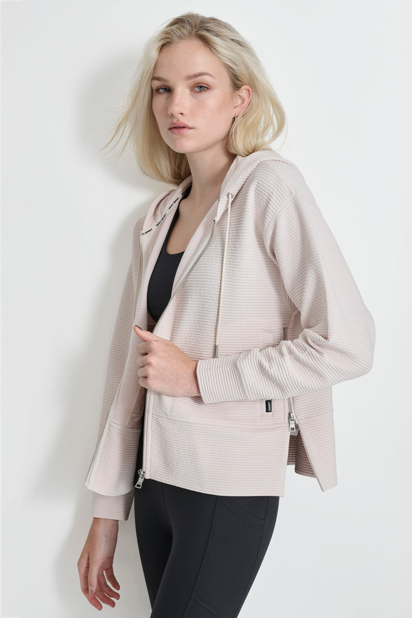 Dkny OTTOMAN RIB ZIP DETAILED HOODIE SAND