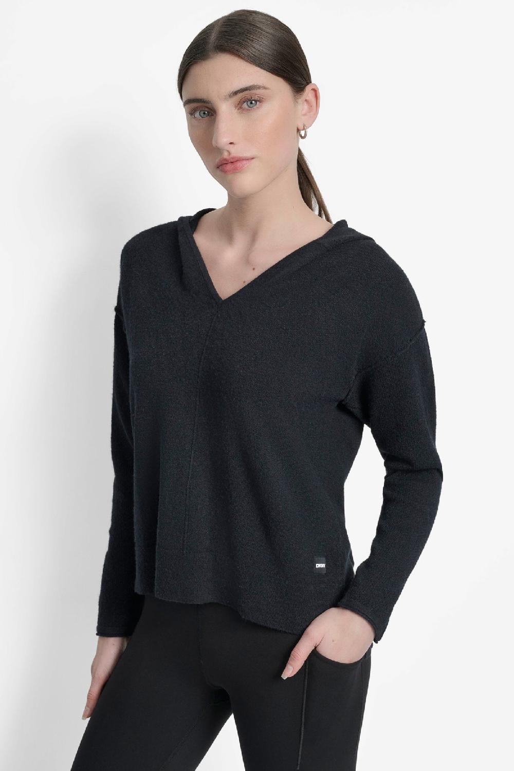 dkny PANELED HI-LOW HOODIE Black