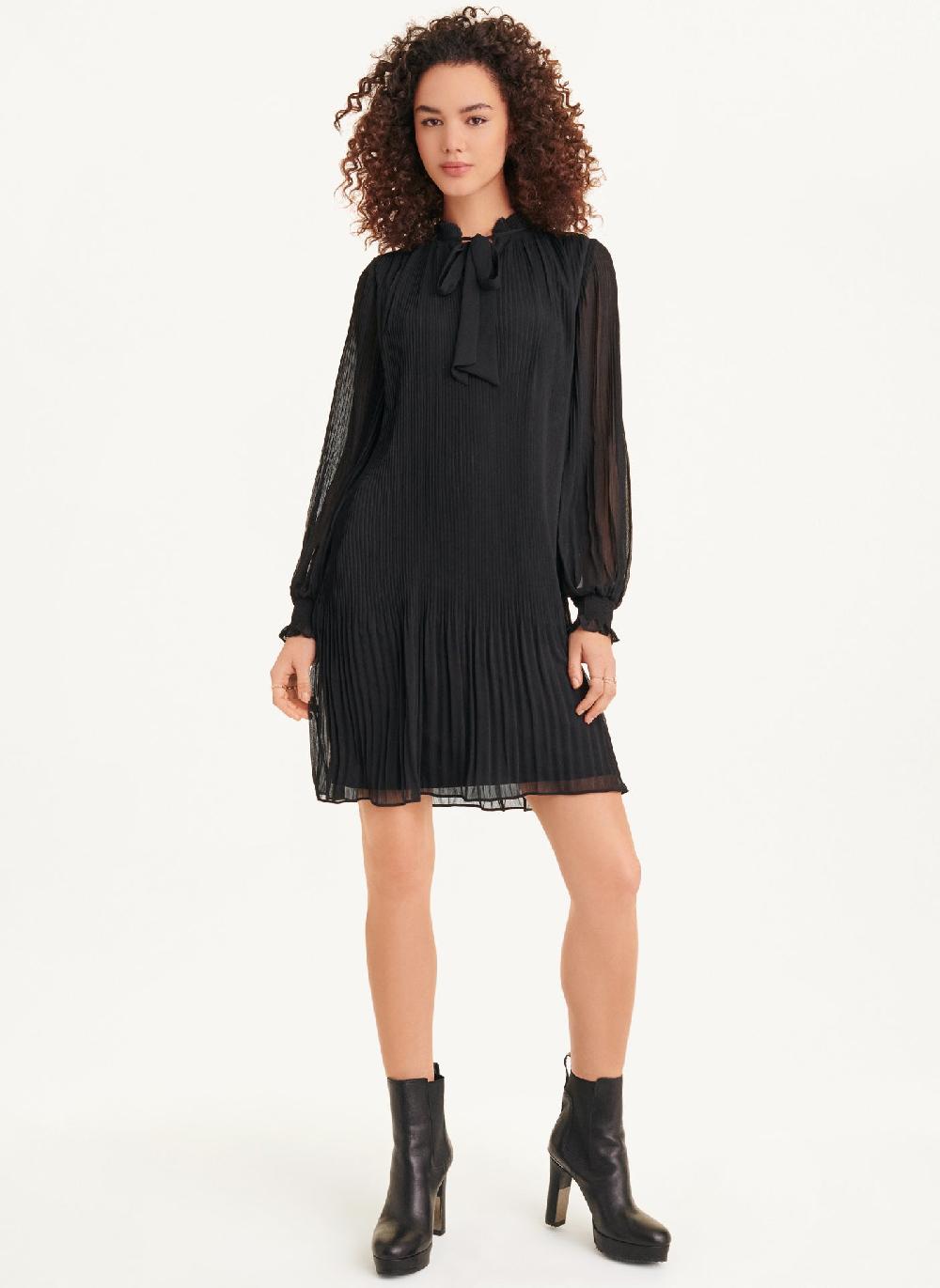dkny Pleated A Line Dress Black