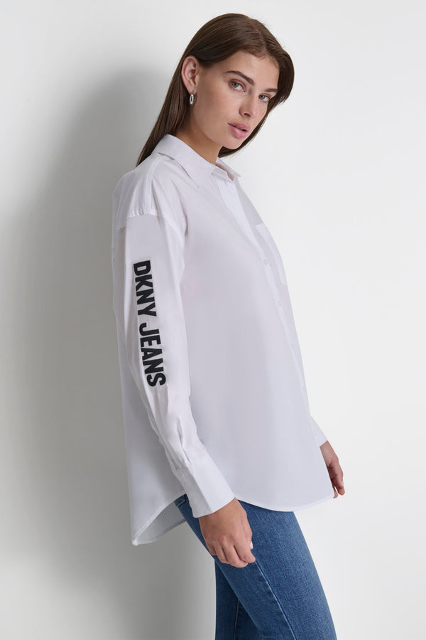 Dkny POPLIN BUTTON DOWN WHITE/BLACK