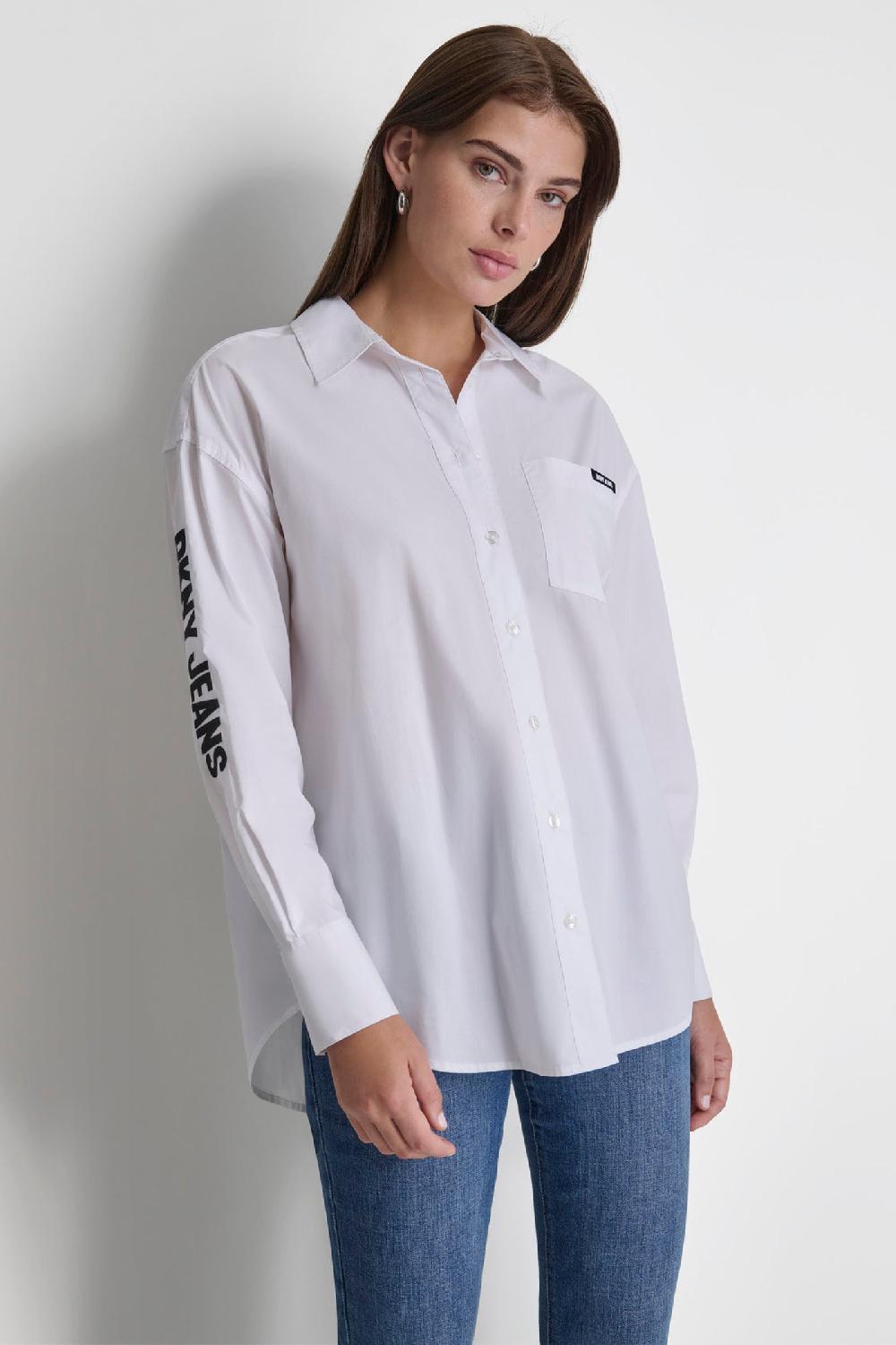 dkny POPLIN BUTTON DOWN WHITE/BLACK