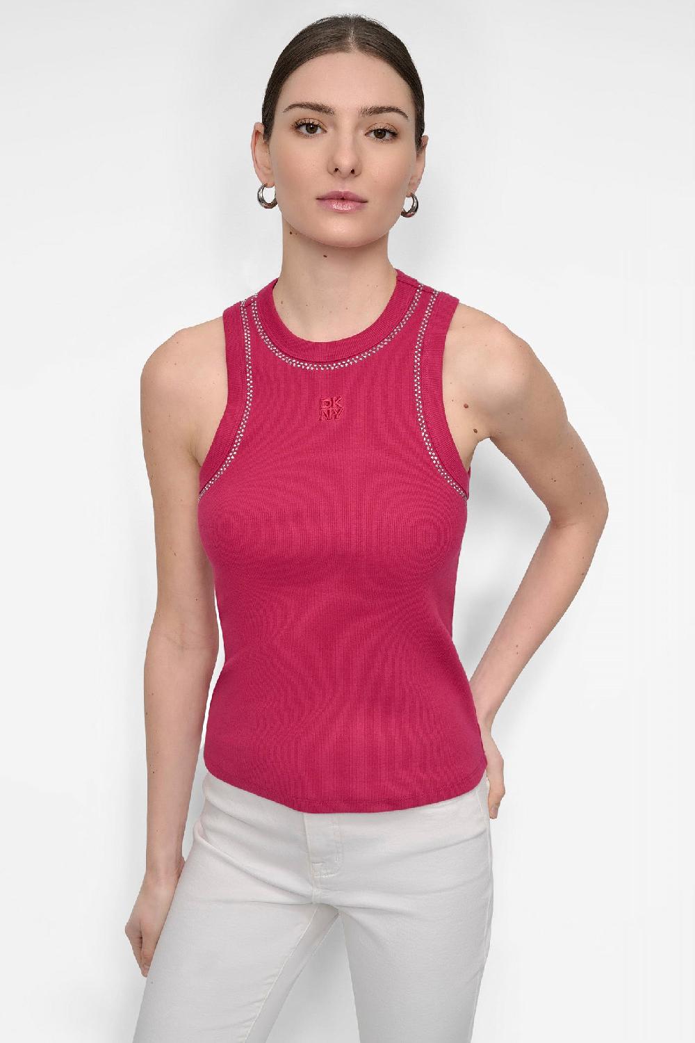 dkny RHINESTONE AT NECK & ARMHOLE TANK WILDBERRY