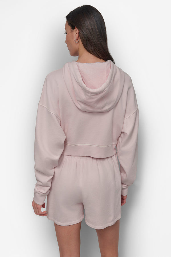 Dkny RIB PANELED ZIP UP HOODIE BLISS