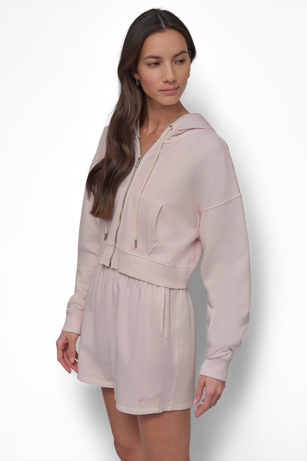 Dkny RIB PANELED ZIP UP HOODIE BLISS