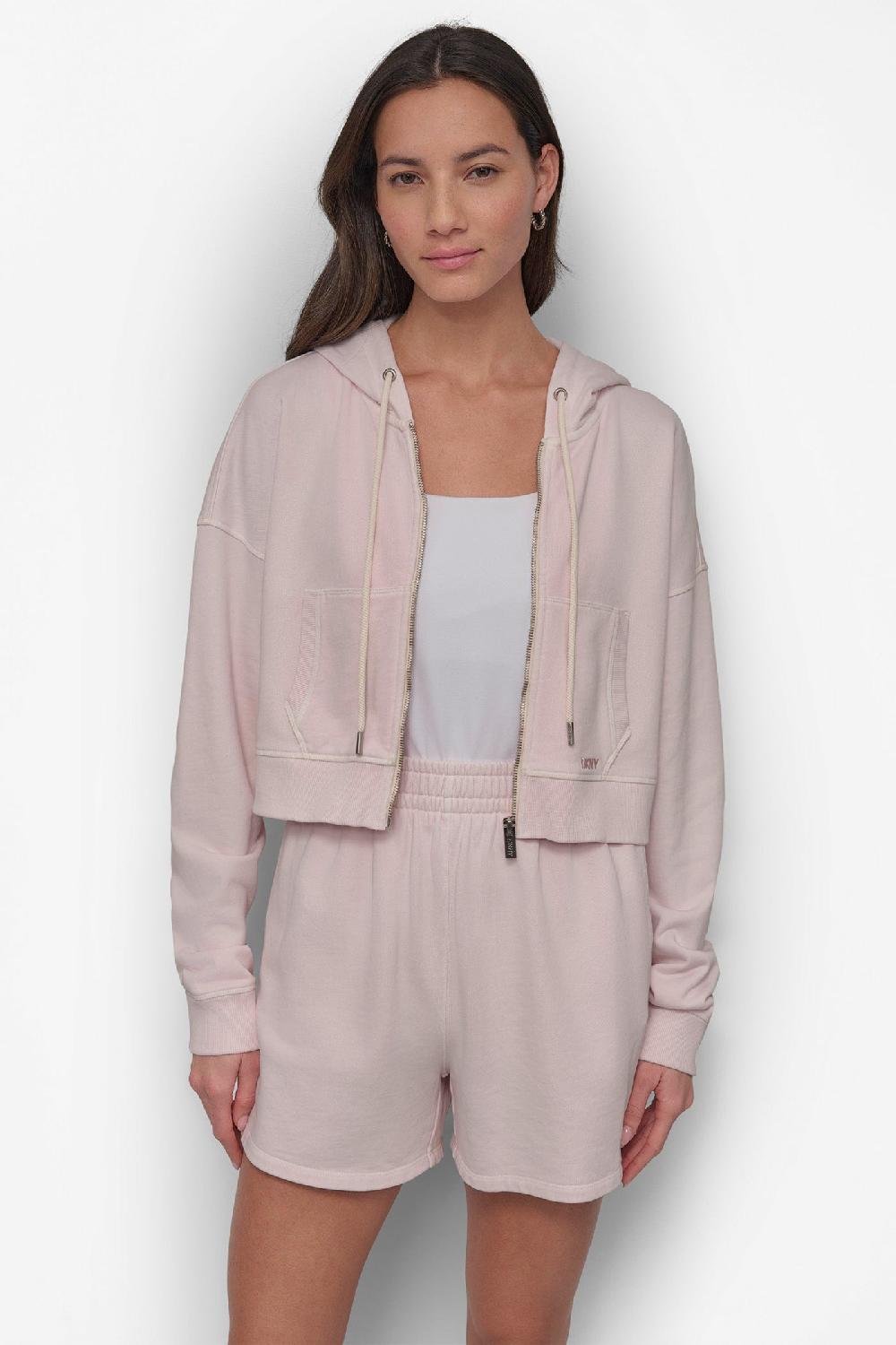dkny RIB PANELED ZIP UP HOODIE BLISS