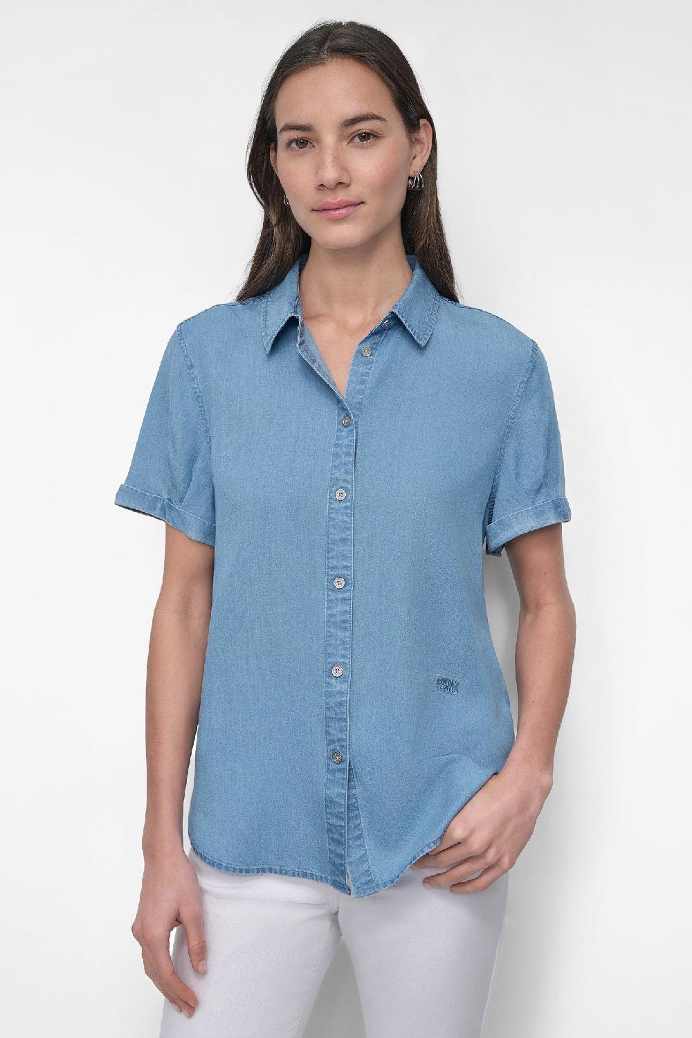 dkny ROLLED SLEEVE SHIRT CHAMBRAY
