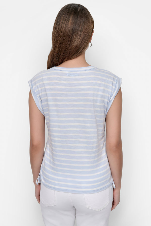 Dkny RUCHED SIDE-TIE TEE Frost Blue / Ivory