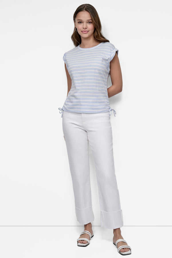 Dkny RUCHED SIDE-TIE TEE Frost Blue / Ivory