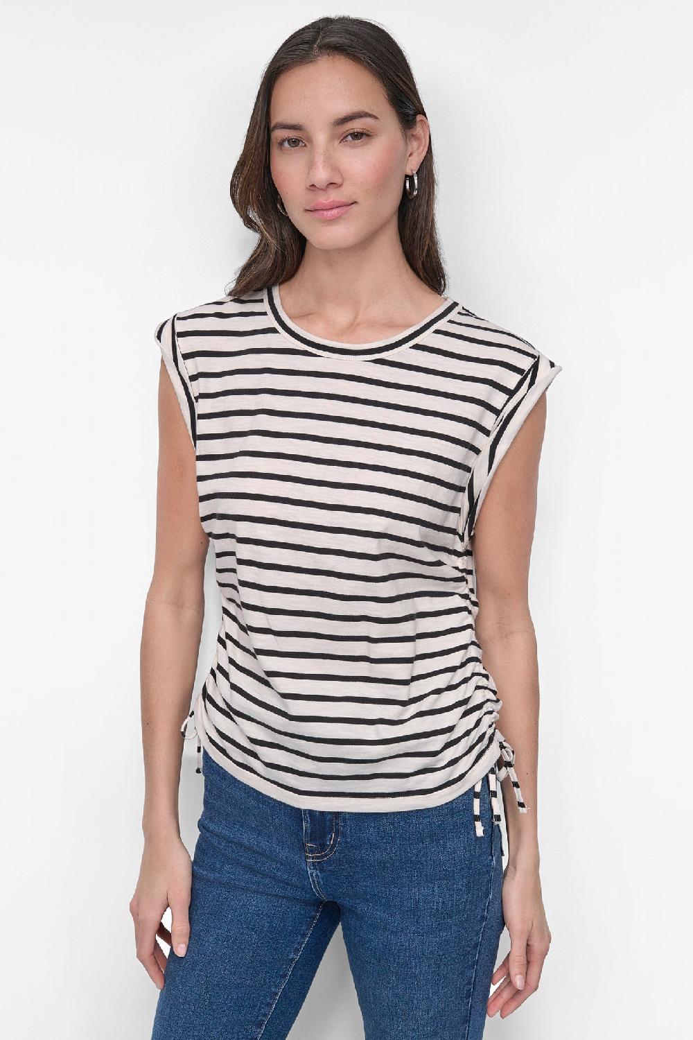 dkny RUCHED SIDE-TIE TEE Ivory/Black