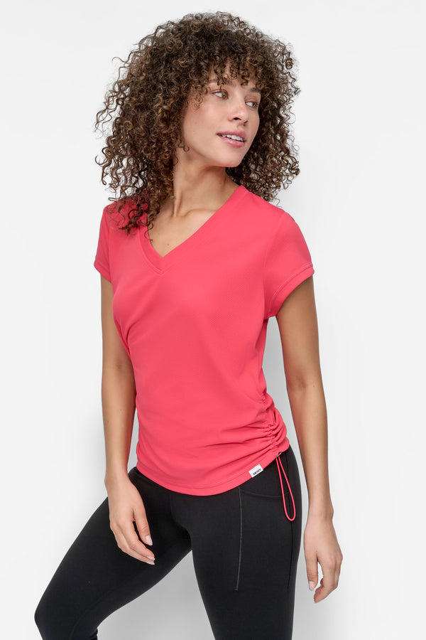 Dkny RUCHED TECH MESH PERFORMANCE TEE AZALEA