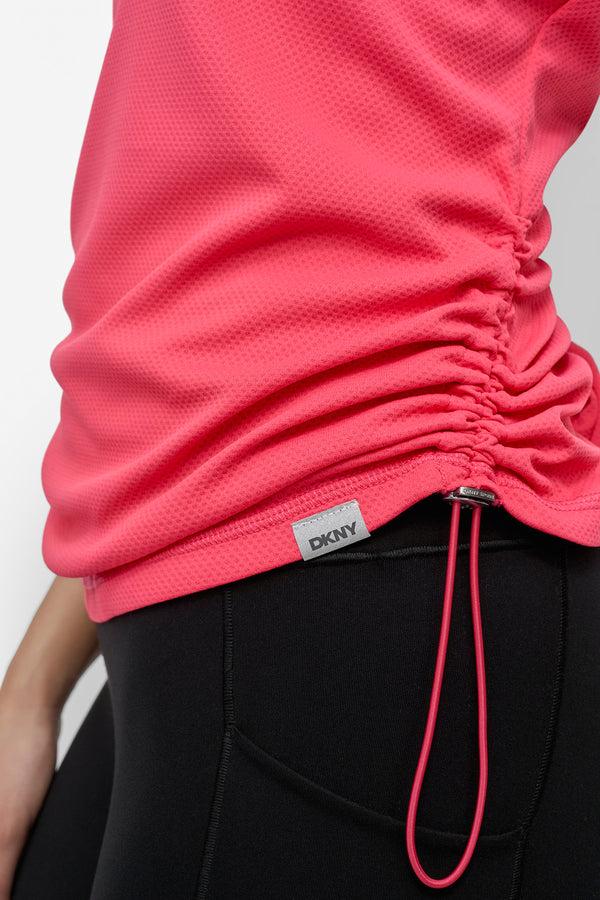 Dkny RUCHED TECH MESH PERFORMANCE TEE AZALEA
