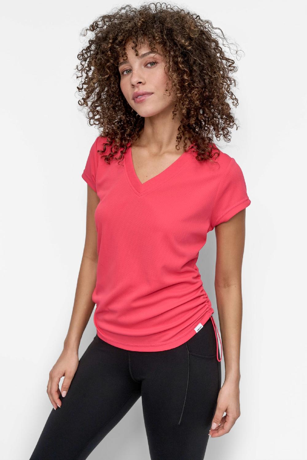 dkny RUCHED TECH MESH PERFORMANCE TEE AZALEA