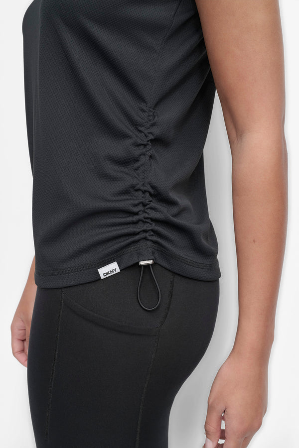 Dkny RUCHED TECH-MESH PERFORMANCE TEE Black
