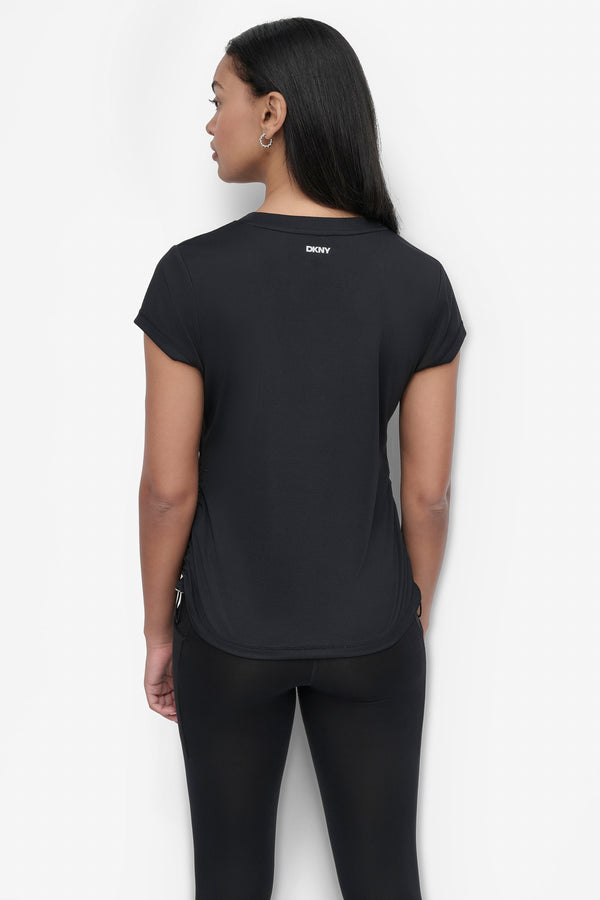 Dkny RUCHED TECH-MESH PERFORMANCE TEE Black