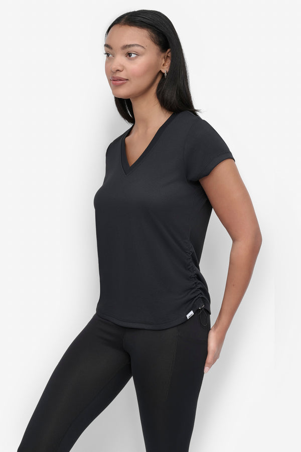 Dkny RUCHED TECH-MESH PERFORMANCE TEE Black