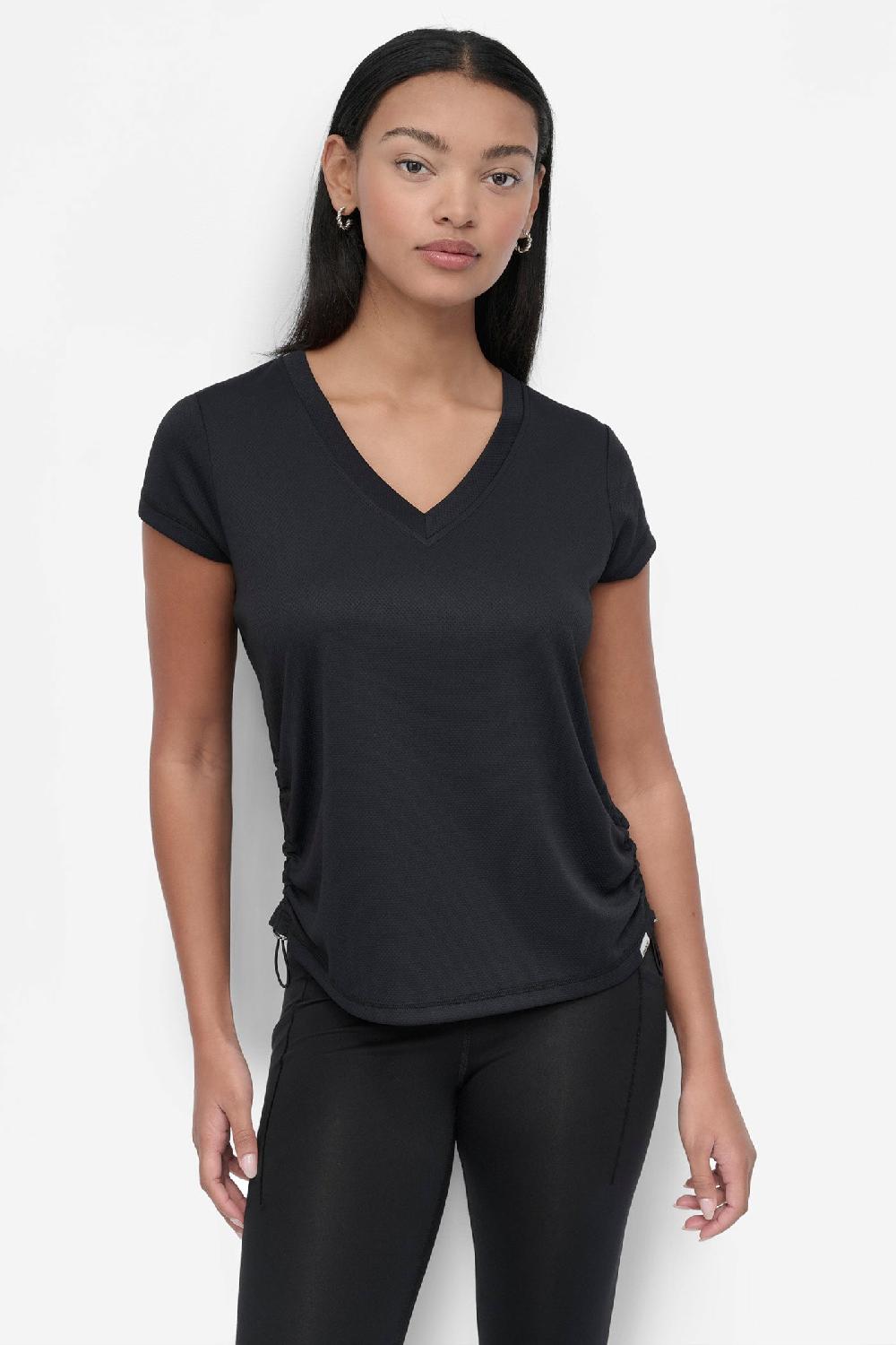dkny RUCHED TECH-MESH PERFORMANCE TEE Black