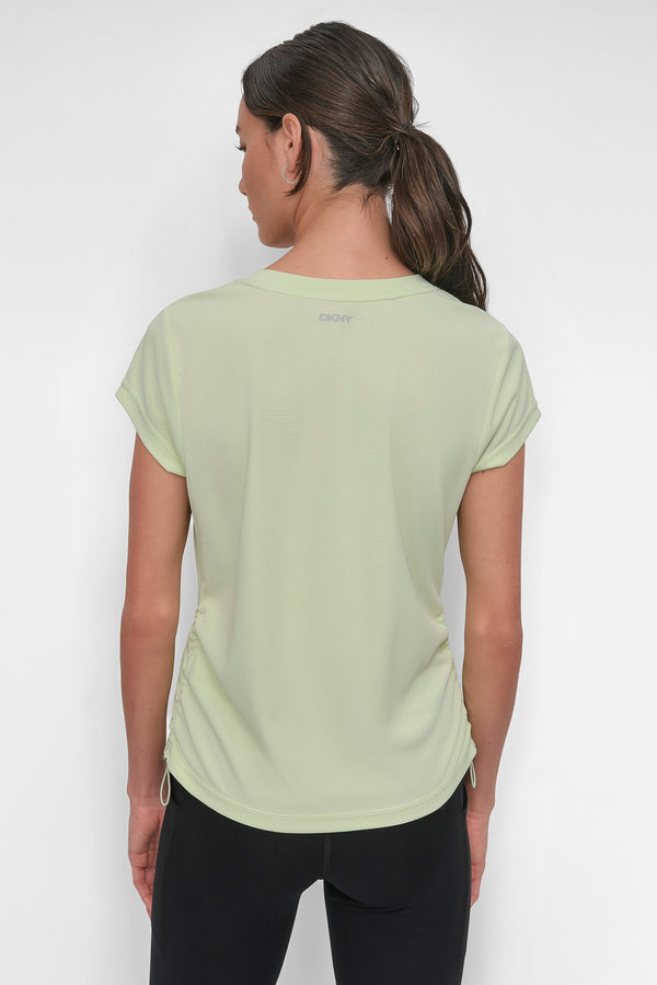 Dkny RUCHED TECH-MESH PERFORMANCE TEE ICED PEAR