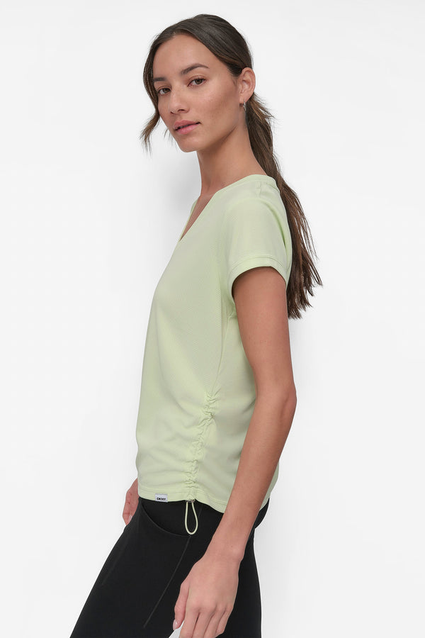 Dkny RUCHED TECH-MESH PERFORMANCE TEE ICED PEAR