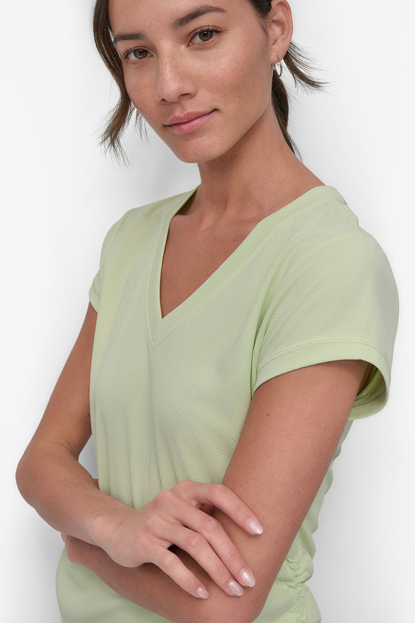 Dkny RUCHED TECH-MESH PERFORMANCE TEE ICED PEAR