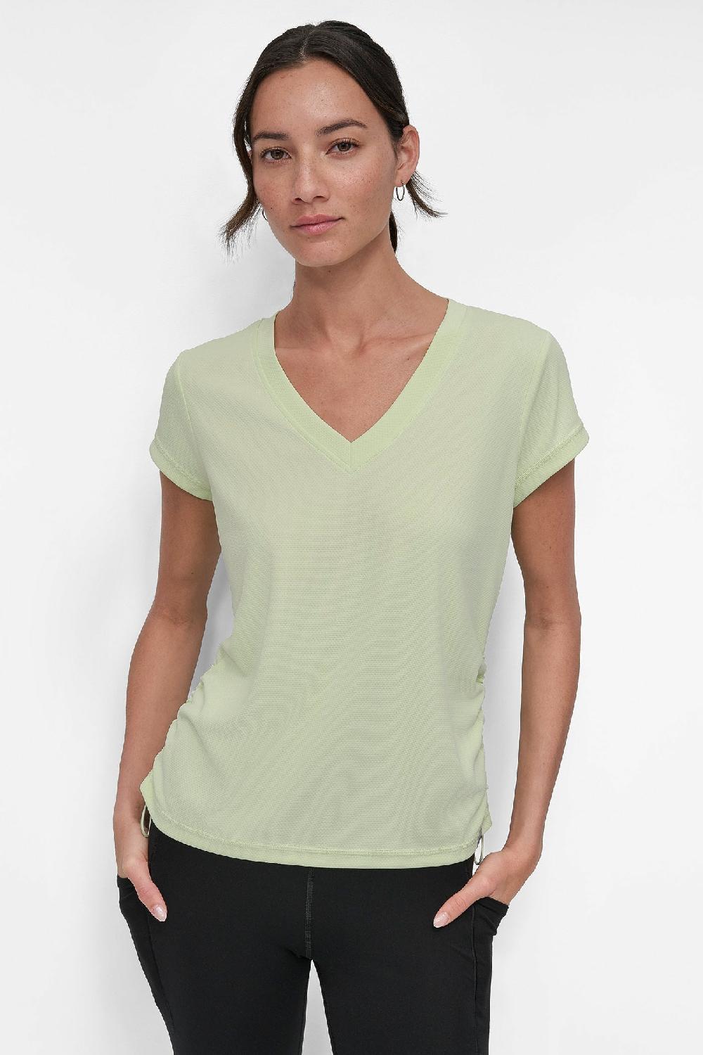 dkny RUCHED TECH-MESH PERFORMANCE TEE ICED PEAR